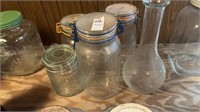 4 Glass Canister Storage Jars & Glass Vase