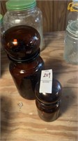 2 Brown Apothecary Glass Jar