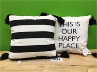 Black & White Happy Place Throw Pillow lot of 2