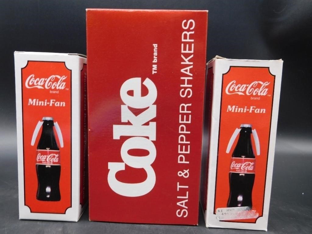 COCA-COLA MINI FANS AND SALT AND PEPPER SHAKERS