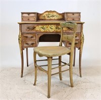 1930's Painted Desk/Vanity & Chair. French Style