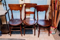 3-Antique Oak Dining Chairs w/Hip Rest