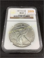 1987 American Eagle silver dollar, NGC MS 69