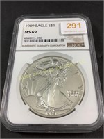 1989 American Eagle silver dollar, NGC MS 69