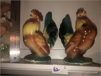 (2) Vintage Glazed Ceramic Chickens
