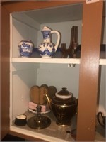 Tea Pot & Misc Decor in Cabinet