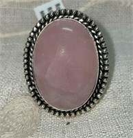 German Silver Rose Quartz Statement Ring, Size 8