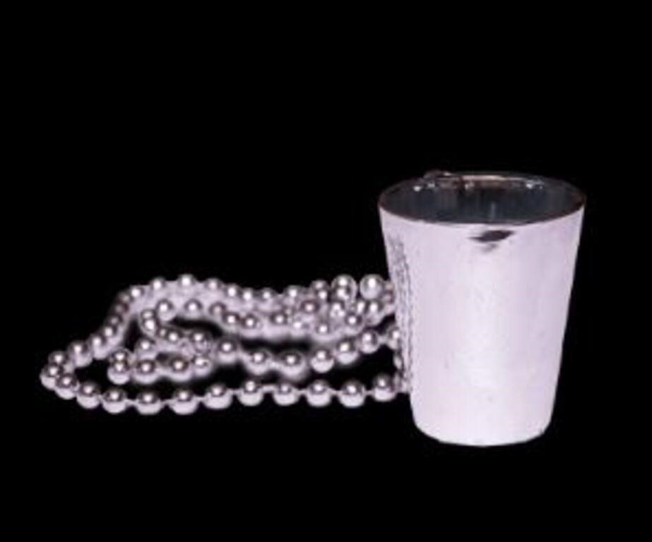 33" Shot Glass 24 Mardi Gras Beads- Silver