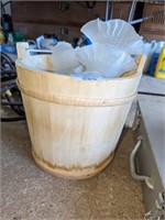 Wooden Bucket and light fixture shades