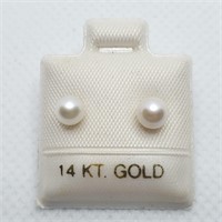 14K YELLOW GOLD CULTURED PEARL 5-5.5MM  EARRINGS,