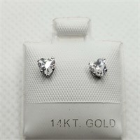 14K WHITE GOLD CUBIC ZIRCONIA  EARRINGS, MADE IN