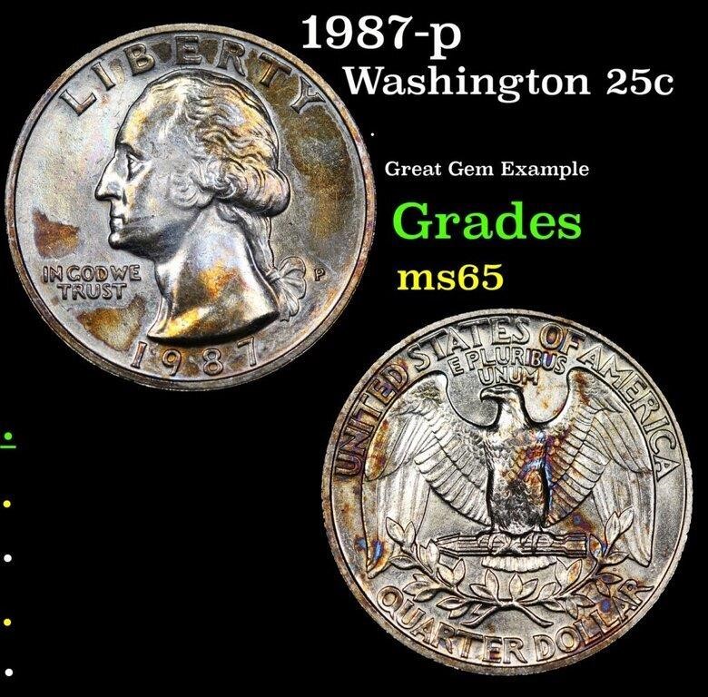 1987-p Washington Quarter 25c Grades GEM Unc