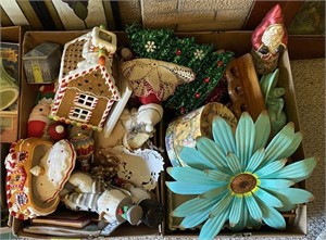 Boxes of Decor incl. Lidded Christmas Jars, Wood