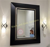 Framed Mirror & (2) Wall Sconces