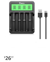 4 Bay Battery Charger - POWXS 4 Bay 18650 Battery