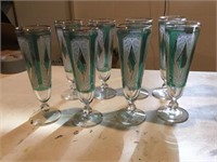 Retro bar ware emerald and gold diamond footed