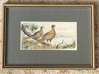 Framed Pheasant Woven Silk Art Piece