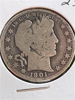 1901 Barber Half Silver Dollar