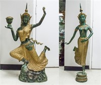 Pair Thai Fine Gilt Bronze Dancer Statue