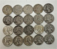 (20) WASHINGTON SILVER QUARTER DOLLARS