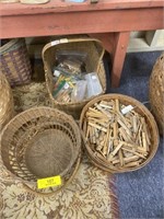 3-Piece Old Wicker Baskets w/ Handles w/ Old Wood