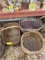 3-Piece Old Wicker Baskets w/ Handles