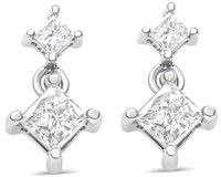 14k Wgold Princess 1.00ct Diamond Drop Earrings