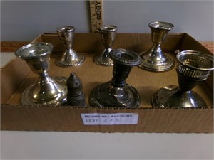 6 Sterling candle holders and 1 salt shaker