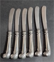 SET OF SIX STERLING SILVER HANDLED BUTTER KNIVES