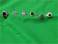 (6) Fashion Rings w/ Purple & White Gemstones