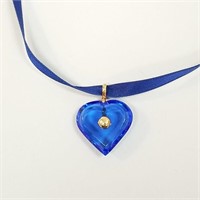 Baccarat 18K gold & blue crystal heart pendant -