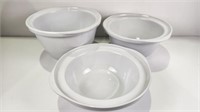 (3) 11.5" Porcelain Mixing Bowls 3 3/4", 5 1/4" &