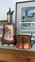 COPPER COFFEE PITCHER AND LARGE CUP