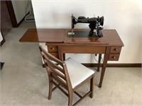 Singer sewing machine with chair w/ contents of