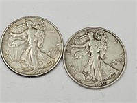 2-  1939 D Walking Liberty Silver Half Dollars
