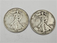 2-  1939 Walking Liberty Silver Half Dollars