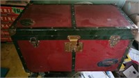 Antique small size steamer trunk toy box.