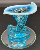 Fenton Blue Opal Hobnail Cornucopia Vase Uv