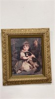 Vintage Painting: Girl and Dog