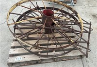 Pallet w/Two 50" Steel Wheels & 1 Diamond Harrow,