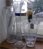 Three Clear Glass Vases