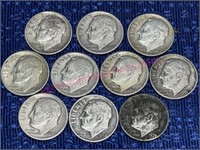 (10) Various Roosevelt Dimes (90% silver)