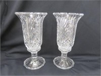 PAIR CRYSTAL HURRICANE CANDLEHOLDERS 7.25"T