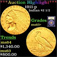 *Highlight* 1911-p Indian $2 1/2 Graded Select+ Un