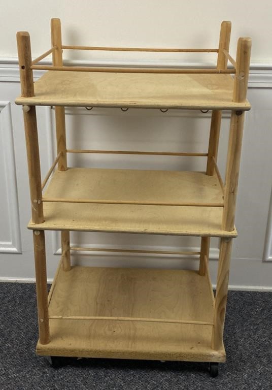 3 Tier Wooden Rolling cart 23”x 17 3/4”x 40