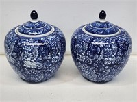 2 Blue and White China Ginger Jars