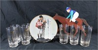Kentucky Derby Decor Plate/Glasses w/ Wood Jockey