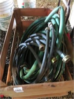 wooden crate, garden & washer hoses