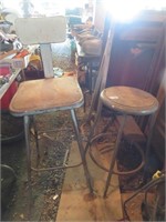 2 metal shop stools - one has a back