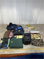 Assortment of small purses and bags, backpack,
